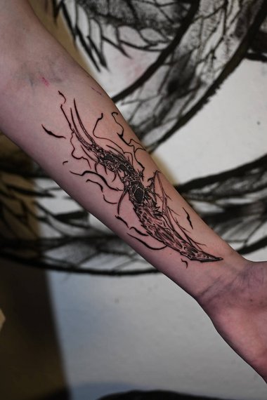darkstyle Dagger tattoo, abstract dagger tattoo, detailed Dagger, detail tattoo